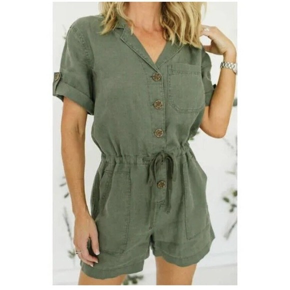 Sanctuary Pants - Sanctuary Squad Leader Surplus Green Utility Linen Romper S